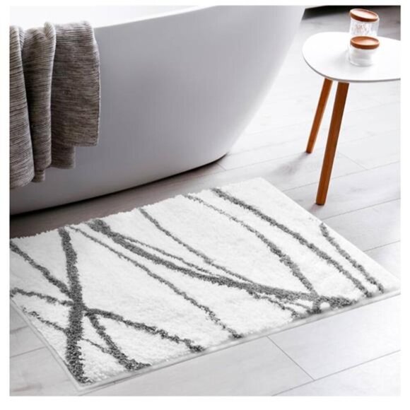 Tititex Bathroom New Luxury Bath Mat White & Gray 24" x 36 " (Rectangular) - Picture 9 of 16